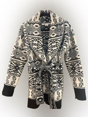 Veronica Beard Aztec Print Belted Wrap Cardigan Coat